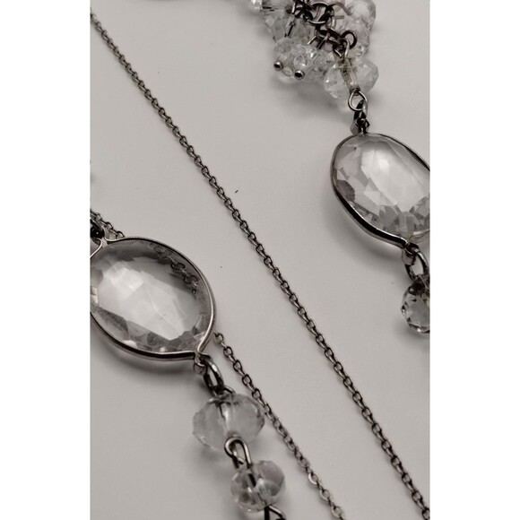 Green Crystal Key Necklace Triple Chain Bottom Into One Faceted Crystal Layered - Picture 5 of 12